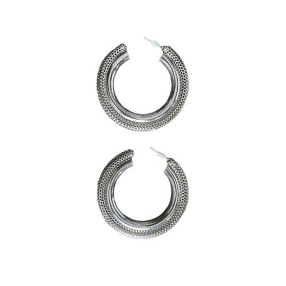 Vintage Perforated Mesh Hoop‎ Earrings Womens OS Silver Excellent Chunky C-Hoop